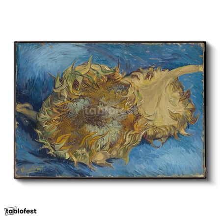 Yatay Kanvas Tablo Van Gogh Ters Çevrilmiş Ayçiçeği Mavi Ressam Tablosu Ev Ofis Duvar Dekoru