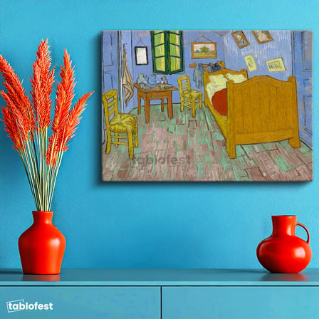 Yatay Kanvas Tablo Van Gogh Arles'teki Yatak Odası Sandalye Ressam Tablosu Ev Ofis Duvar Dekoru