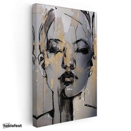 Dikey Kanvas Tablo Kadın Yüzü Silüeti Modern Sanat Tablo Ev Ofis Duvar Dekoru