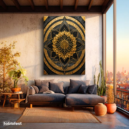 Dikey Kanvas Tablo Mandala Çiçek Soyut Tablo Ev Ofis Duvar Dekoru