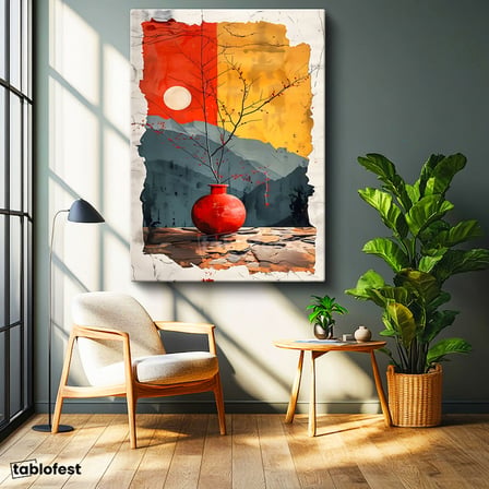 Dikey Kanvas Tablo Modern Vazo ve Dal Modern Sanat Tablosu Ev Ofis Duvar Dekoru
