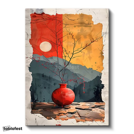 Dikey Kanvas Tablo Modern Vazo ve Dal Modern Sanat Tablosu Ev Ofis Duvar Dekoru