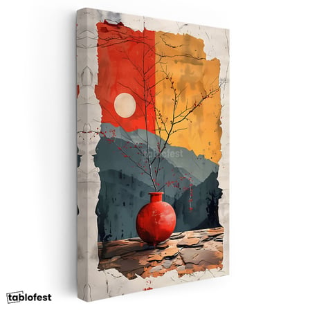 Dikey Kanvas Tablo Modern Vazo ve Dal Modern Sanat Tablosu Ev Ofis Duvar Dekoru