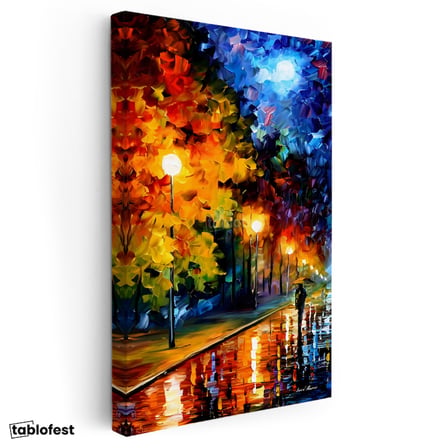 Dikey Kanvas Tablo Yağmurlu Sokak Lambaları Modern Sanat Tablosu Ev Ofis Duvar Dekoru