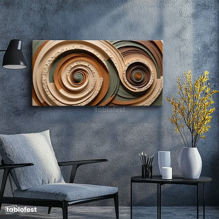 Yatay Panoramik Kanvas Tablo Soyut Spiral Kabartma Görünümlü Modern Tablo Ev Ofis Duvar Dekoru