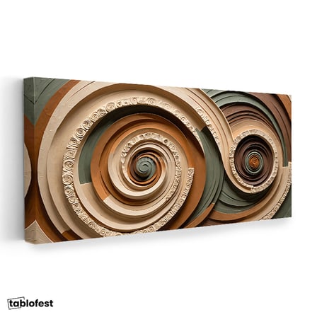 Yatay Panoramik Kanvas Tablo Soyut Spiral Kabartma Görünümlü Modern Tablo Ev Ofis Duvar Dekoru