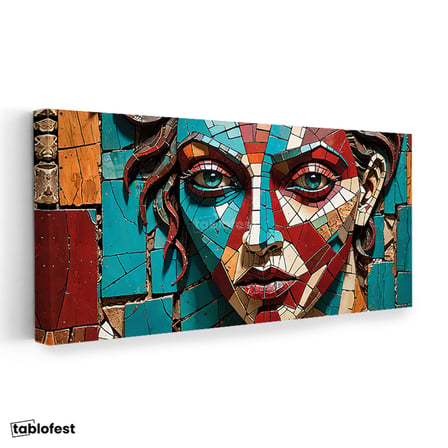 Yatay Panoramik Kanvas Tablo Mozaik Kadın Portresi Sanat Tablosu Ev Ofis Duvar Dekoru