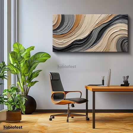 Yatay Panoramik Kanvas Tablo Soyut Dalgalar Modern Tablo Ev Ofis Duvar Dekoru