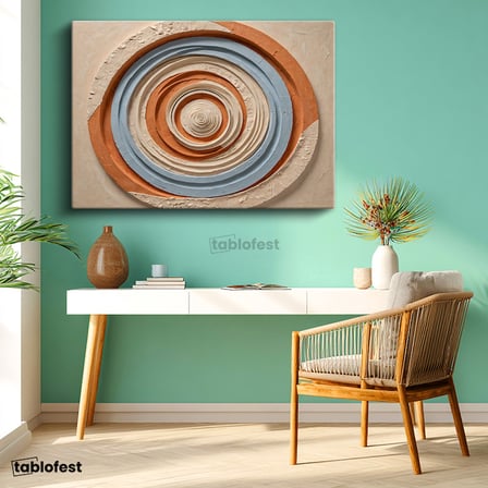 Yatay Kanvas Tablo Kabartma Görünümlü Spiral Halka Soyut Tablo Ev Ofis Duvar Dekoru