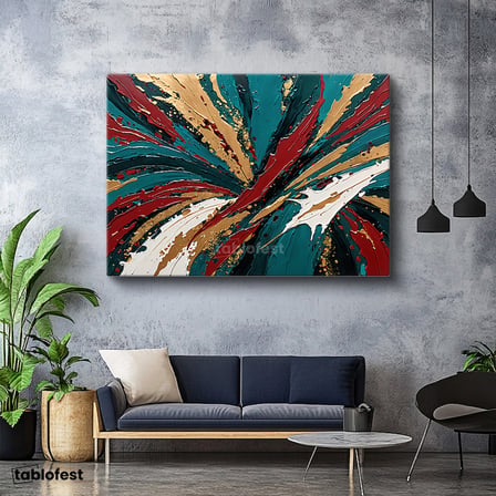 Yatay Kanvas Tablo Soyut Fırça İzleri Modern Sanat Tablosu Ev Ofis Duvar Dekoru