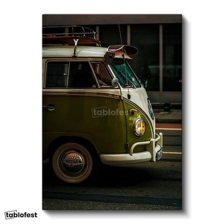 Dikey Kanvas Tablo Yeşil Beyaz Volkswagen T1 Minibüs Ön Görünüm Volkswagen Tablosu Ev Ofis Dekoru