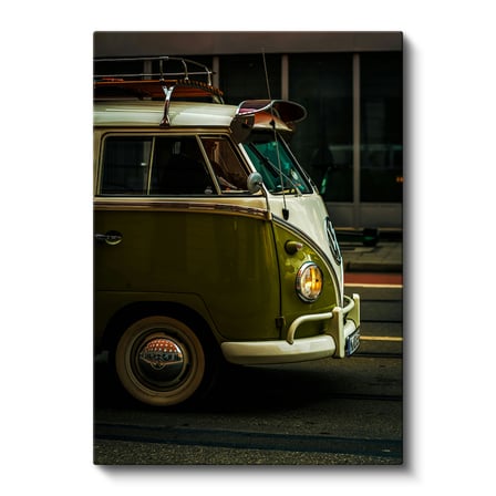 Dikey Kanvas Tablo Yeşil Beyaz Volkswagen T1 Minibüs Ön Görünüm Volkswagen Tablosu Ev Ofis Dekoru