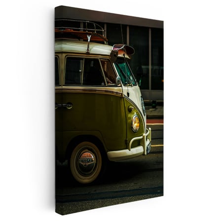 Dikey Kanvas Tablo Yeşil Beyaz Volkswagen T1 Minibüs Ön Görünüm Volkswagen Tablosu Ev Ofis Dekoru