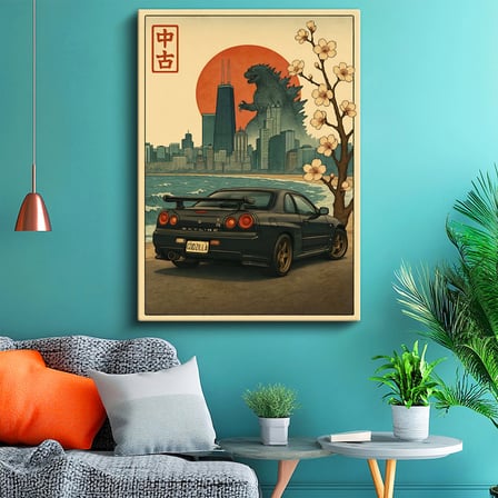 Dikey Kanvas Tablo Nissan Skyline R34 Godzilla Temalı Nissan Skyline Tablosu Ev Ofis Duvar Dekoru