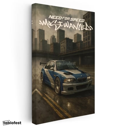 Dikey Kanvas Tablo BMW M3 GTR Most Wanted Oyun Temalı BMW Tablosu Ev Ofis Duvar Dekoru