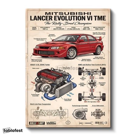 Dikey Kanvas Tablo Mitsubishi Evo 6 Teknik Şema Mitsubishi Lancer Tablosu Ev Ofis Duvar Dekoru