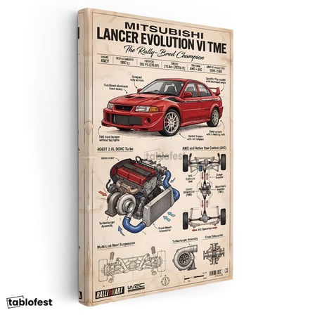 Dikey Kanvas Tablo Mitsubishi Evo 6 Teknik Şema Mitsubishi Lancer Tablosu Ev Ofis Duvar Dekoru