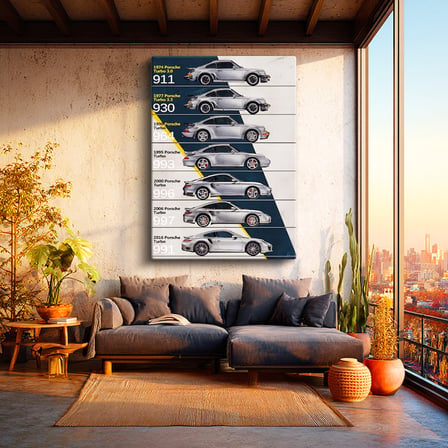 Dikey Kanvas Tablo Porsche 911 Turbo Nesiller Tarihçesi Porsche Tablosu Ev Ofis Duvar Dekoru