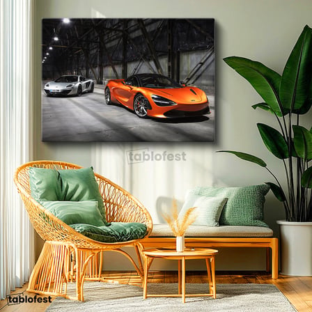 Yatay Kanvas Tablo Depo Hangarda İki Adet McLaren Spor Araba McLaren Tablosu Ev Ofis Duvar Dekoru