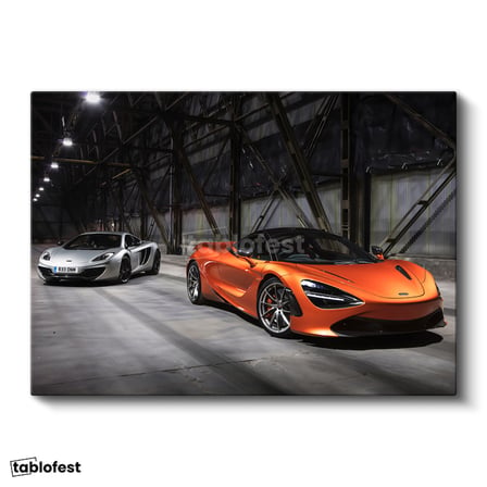 Yatay Kanvas Tablo Depo Hangarda İki Adet McLaren Spor Araba McLaren Tablosu Ev Ofis Duvar Dekoru