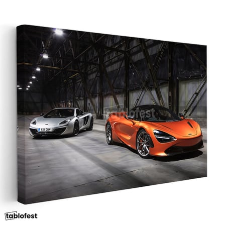 Yatay Kanvas Tablo Depo Hangarda İki Adet McLaren Spor Araba McLaren Tablosu Ev Ofis Duvar Dekoru