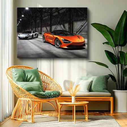Yatay Kanvas Tablo Depo Hangarda İki Adet McLaren Spor Araba McLaren Tablosu Ev Ofis Duvar Dekoru
