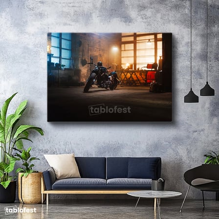 Yatay Kanvas Tablo Custom Chopper Motosiklet Garaj Atölyesi Motosiklet Tablosu Ev Ofis Duvar Dekoru