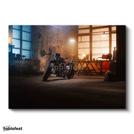 Yatay Kanvas Tablo Custom Chopper Motosiklet Garaj Atölyesi Motosiklet Tablosu Ev Ofis Duvar Dekoru