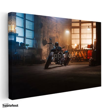 Yatay Kanvas Tablo Custom Chopper Motosiklet Garaj Atölyesi Motosiklet Tablosu Ev Ofis Duvar Dekoru