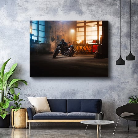 Yatay Kanvas Tablo Custom Chopper Motosiklet Garaj Atölyesi Motosiklet Tablosu Ev Ofis Duvar Dekoru