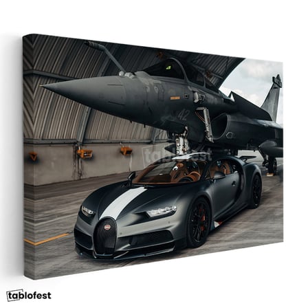 Yatay Kanvas Tablo Bugatti Chiron Sport ve Rafale Savaş Jeti Bugatti Tablosu Ev Ofis Duvar Dekoru