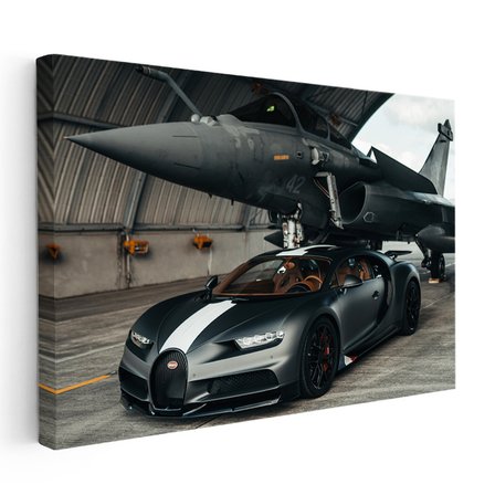 Yatay Kanvas Tablo Bugatti Chiron Sport ve Rafale Savaş Jeti Bugatti Tablosu Ev Ofis Duvar Dekoru