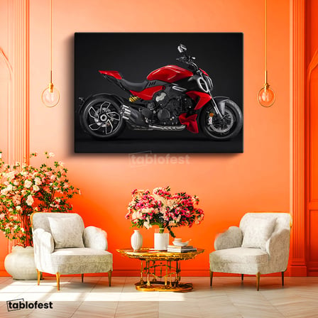 Yatay Kanvas Tablo Ducati Diavel 1260 Kaslı İtalyan Cruiser Motosiklet Tablosu Ev Ofis Duvar Dekoru