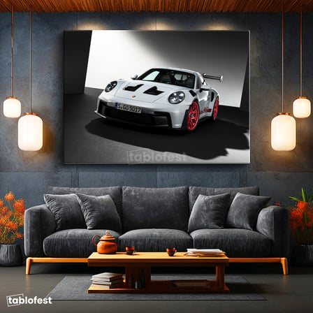 Yatay Kanvas Tablo Porsche 911 GT3 RS Beyaz Pist Performans Aracı Porsche Tablosu Ev Ofis Dekoru