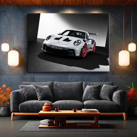 Yatay Kanvas Tablo Porsche 911 GT3 RS Beyaz Pist Performans Aracı Porsche Tablosu Ev Ofis Dekoru
