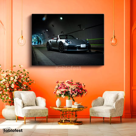 Yatay Kanvas Tablo Porsche 911 Turbo S Cabrio Gece Tünel Pozu Porsche Tablosu Ev Ofis Duvar Dekoru