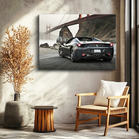 Yatay Kanvas Tablo Ferrari 458 Spider Köprü Manzarası Ferrari Tablosu Ev Ofis Duvar Dekoru