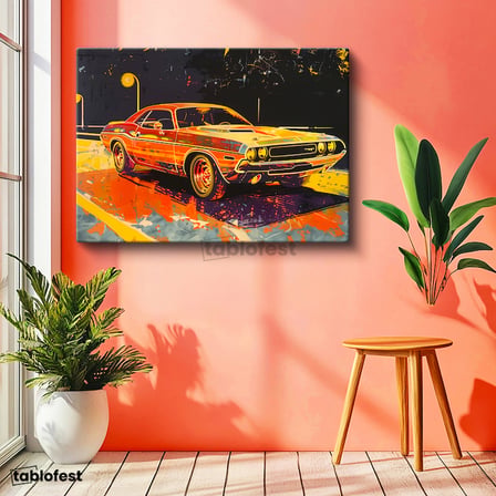 Yatay Kanvas Tablo Dodge Challenger Pop Art İllüstrasyon Dodge Tablosu Ev Ofis Duvar Dekoru