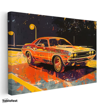 Yatay Kanvas Tablo Dodge Challenger Pop Art İllüstrasyon Dodge Tablosu Ev Ofis Duvar Dekoru