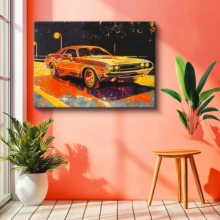 Yatay Kanvas Tablo Dodge Challenger Pop Art İllüstrasyon Dodge Tablosu Ev Ofis Duvar Dekoru