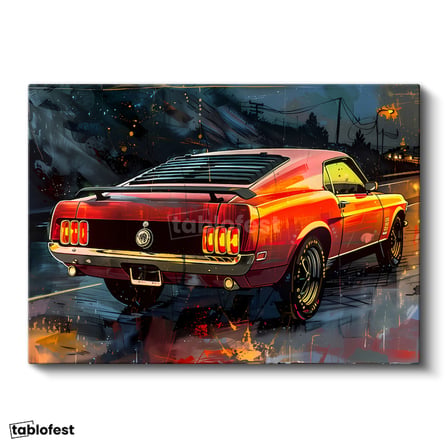 Yatay Kanvas Tablo Ford Mustang Klasik Kasa Renkli Çizim Ford Tablosu Ev Ofis Duvar Dekoru