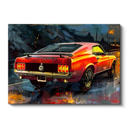 Yatay Kanvas Tablo Ford Mustang Klasik Kasa Renkli Çizim Ford Tablosu Ev Ofis Duvar Dekoru