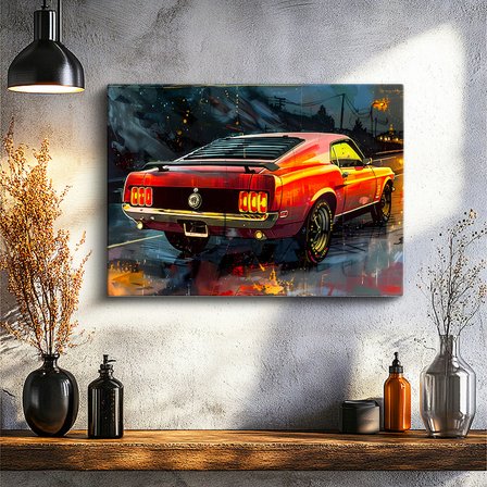 Yatay Kanvas Tablo Ford Mustang Klasik Kasa Renkli Çizim Ford Tablosu Ev Ofis Duvar Dekoru