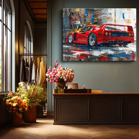 Yatay Kanvas Tablo Ferrari F40 Yağlı Boya Görünümlü Sanat Ferrari Tablosu Ev Ofis Duvar Dekoru