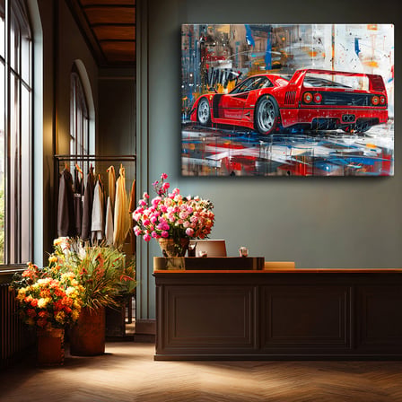 Yatay Kanvas Tablo Ferrari F40 Yağlı Boya Görünümlü Sanat Ferrari Tablosu Ev Ofis Duvar Dekoru