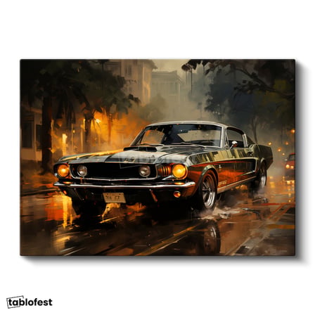 Yatay Kanvas Tablo Klasik Mustang Şehir Sokağı Mustang Tablosu Ev Ofis Duvar Dekoru