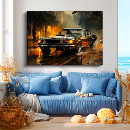 Yatay Kanvas Tablo Klasik Mustang Şehir Sokağı Mustang Tablosu Ev Ofis Duvar Dekoru