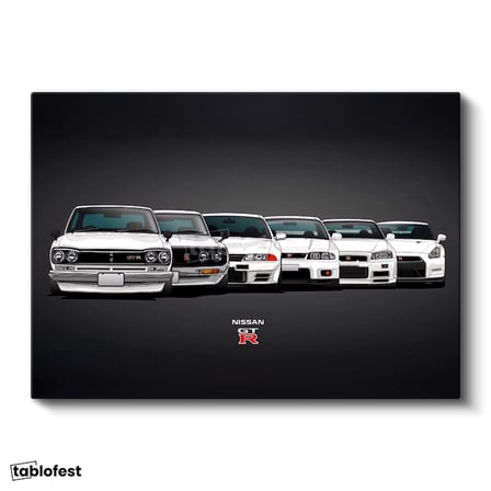 Yatay Kanvas Tablo Nissan GT-R Tüm Nesiller Serisi Nissan GT-R Tablosu Ev Ofis Duvar Dekoru
