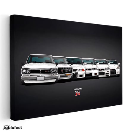 Yatay Kanvas Tablo Nissan GT-R Tüm Nesiller Serisi Nissan GT-R Tablosu Ev Ofis Duvar Dekoru