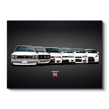 Yatay Kanvas Tablo Nissan GT-R Tüm Nesiller Serisi Nissan GT-R Tablosu Ev Ofis Duvar Dekoru